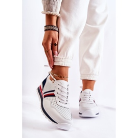 PE1 Tênis esportivo feminino de couro branco e azul marinho Jane 1