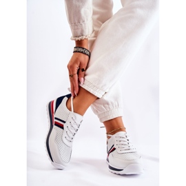 PE1 Tênis esportivo feminino de couro branco e azul marinho Jane azul-marinho 2