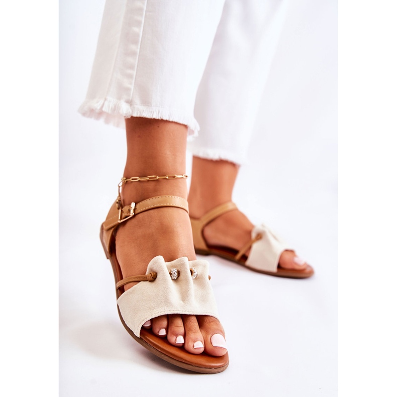 PE1 Sandálias elegantes de camurça com lantejoulas bege Vitoria marrom 1