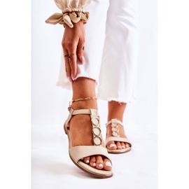 PE1 Sandálias Clássicas Femininas com Cinto Decorativo Bege Terina 1