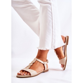 PE1 Sandálias Clássicas Femininas com Cinto Decorativo Bege Terina 2