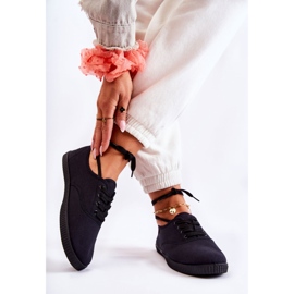 PE1 Tênis feminino clássico com amarração preta Dellis preto 2