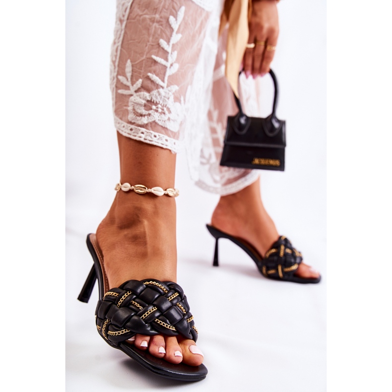 FS1 Chinelos femininos pretos trançados sullea preta 1