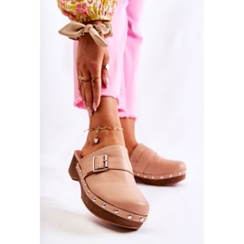 FS1 Chinelos femininos tamancos no calcanhar bege Ivette 1