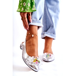 PA2 Bailarinas de couro de salto alto com ornamento de prata Elena 1