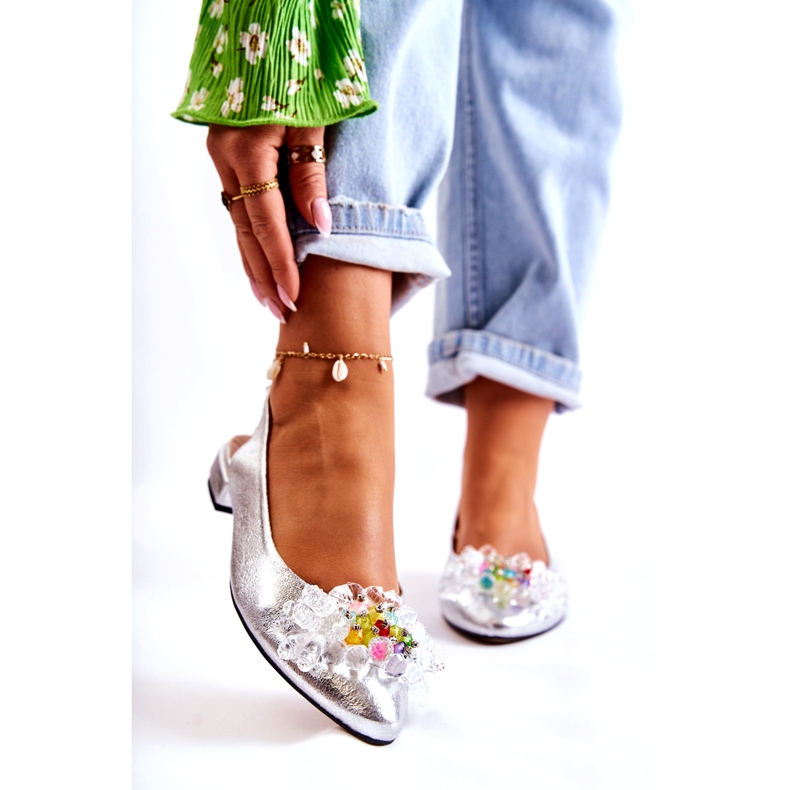 PA2 Bailarinas de couro de salto alto com ornamento de prata Elena 1