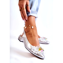 PA2 Bailarinas de couro de salto alto com ornamento de prata Elena 2