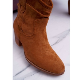Botas femininas de salto Cowboy Camel Maverick marrom 3
