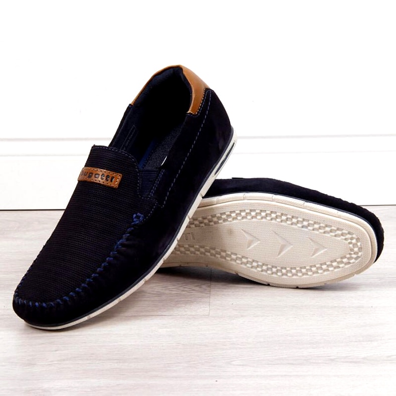 Mocassim de couro Bugatti M HH153084 azul marinho castanho 1