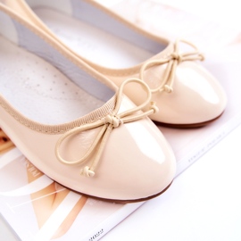 S.Barski Bailarinas infantis em couro envernizado com laço, bege 2