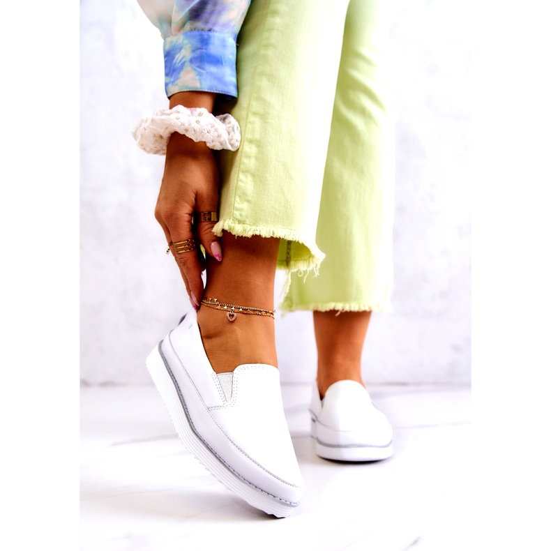 Tênis feminino de couro slip-on S.Barski branco 1