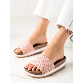 SHELOVET Chinelos trançados na plataforma rosa 1