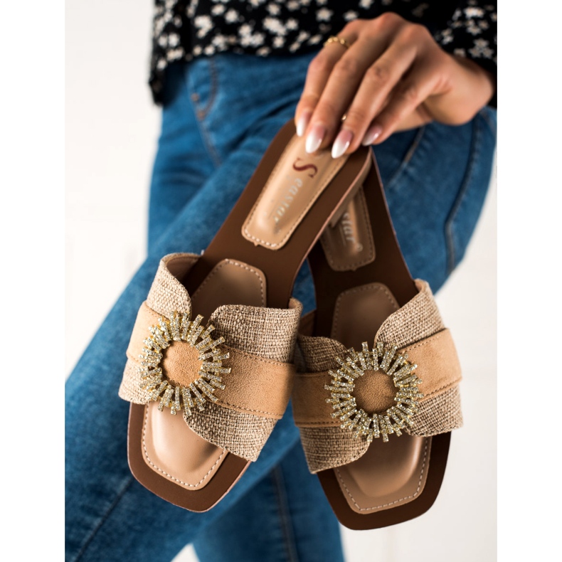 Seastar Chinelos com decoração de zircônia cúbica bege 2 Seastar Chinelos com decoração de zircônia cúbica bege 2