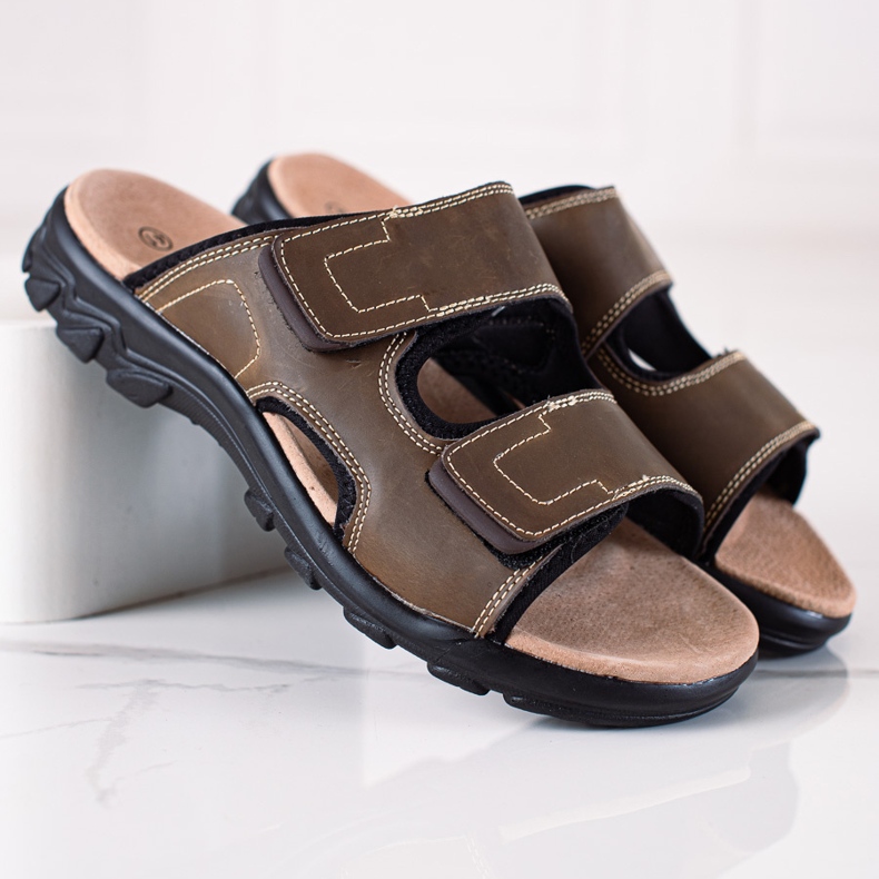 DK Chinelos Masculinos de Couro marrom 1