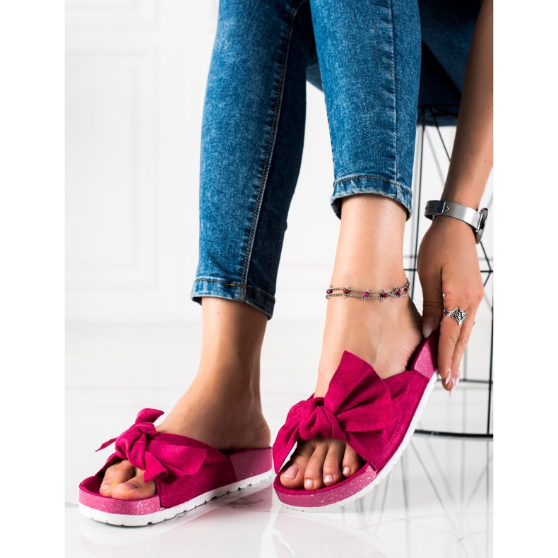 SHELOVET Chinelos elegantes com laço rosa 2 SHELOVET Chinelos elegantes com laço rosa 2