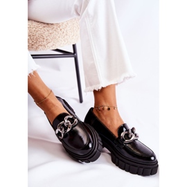 Mocassins femininos Brogues couro preto-prata Laura Messi 2339 1