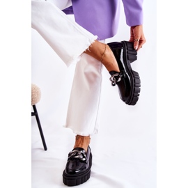 Mocassins femininos Brogues couro preto-prata Laura Messi 2339 2