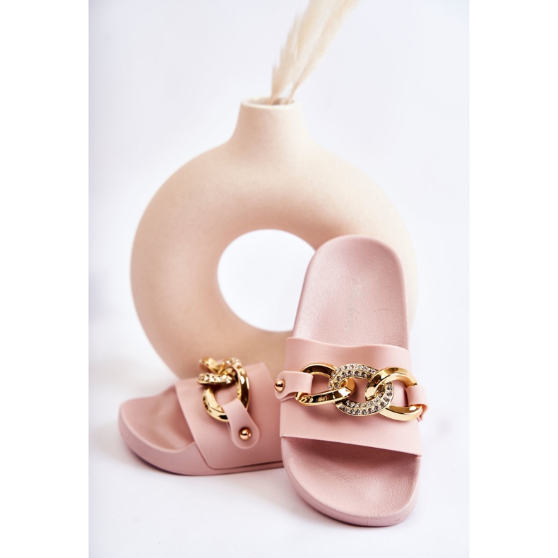 FK1 Chinelos infantis de borracha com corrente decorativa Rosa Suzie 2