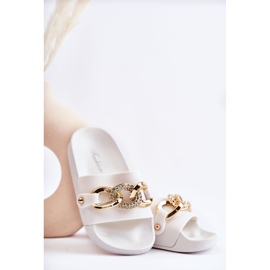 FK1 Chinelos infantis de borracha com corrente decorativa branca Suzie branco 1