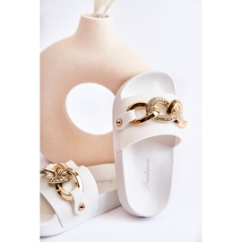 FK1 Chinelos infantis de borracha com corrente decorativa branca Suzie branco 2