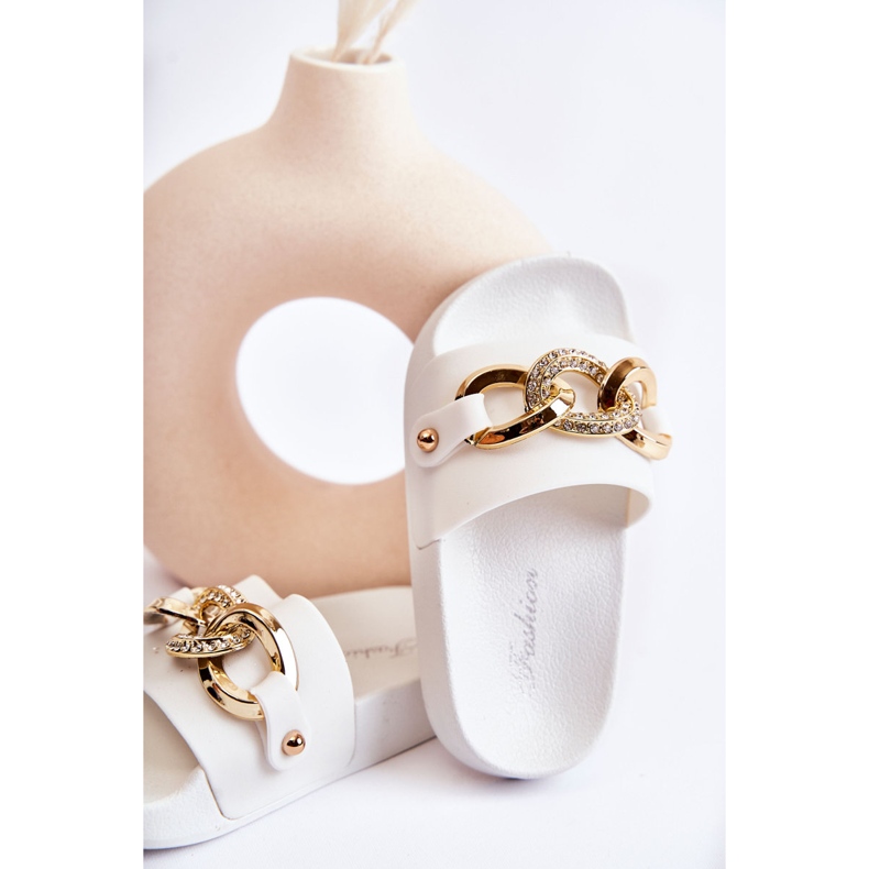 FK1 Chinelos infantis de borracha com corrente decorativa branca Suzie branco 2