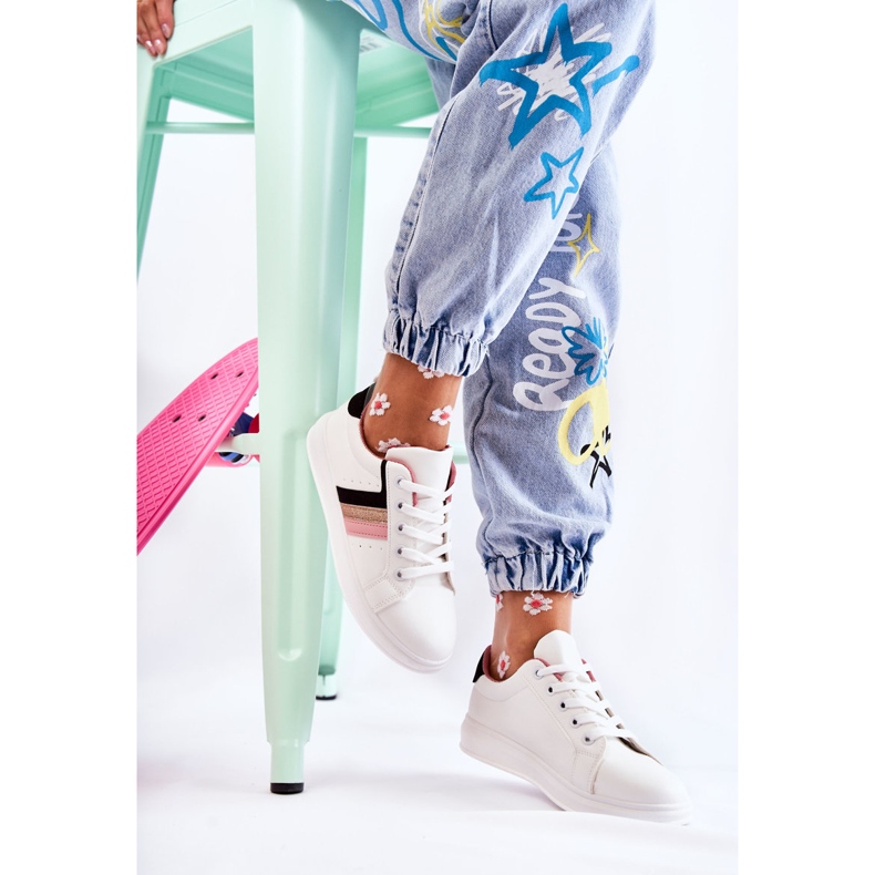 FK2 Tênis esportivo feminino amarrado em Renesme branco preto rosa dourado 1