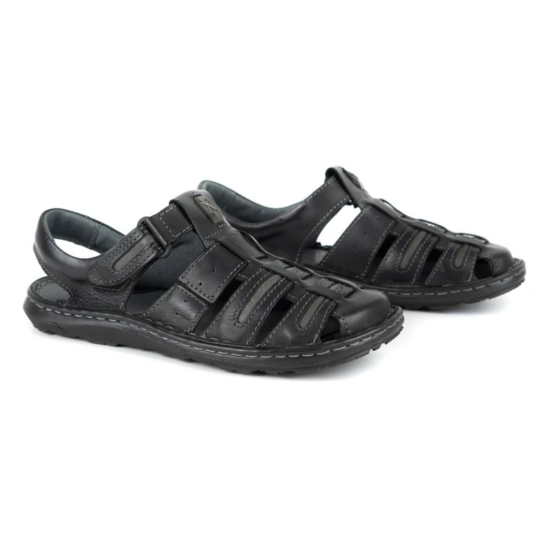 Olivier Sandálias de verão de couro para homem 230MA preta preto 2