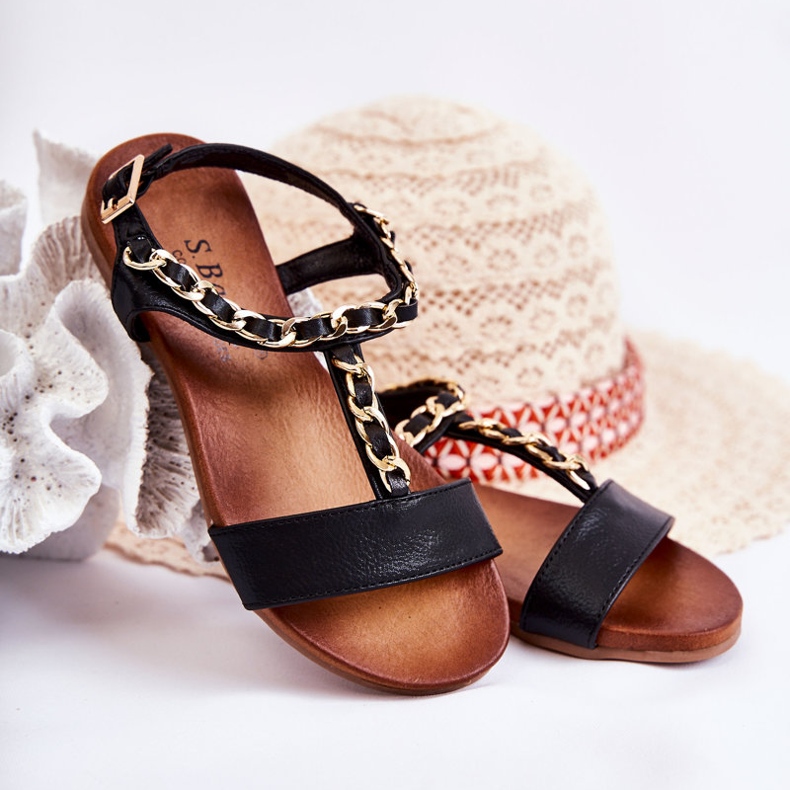 S.Barski Sandália infantil com fivela Black Letto preto 1