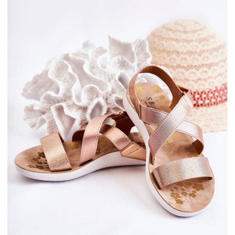 S.Barski Sandálias infantis com velcro rosa ouro Alise dourado dourado 2