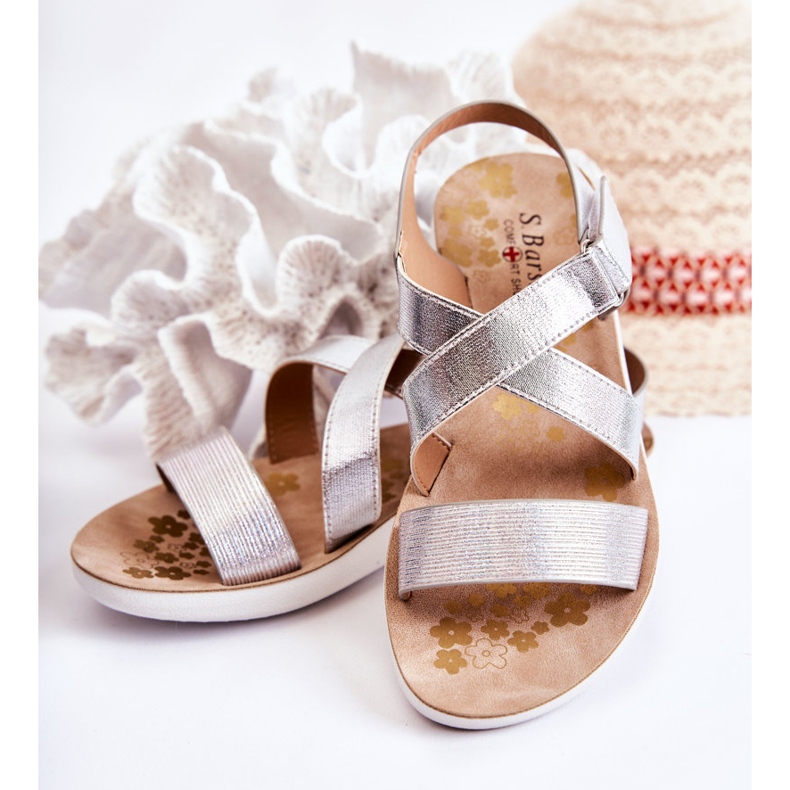 S.Barski Sandálias infantis com velcro prata Alise 2