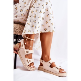 S.Barski Sandálias femininas de couro com decoração Halis bege 2