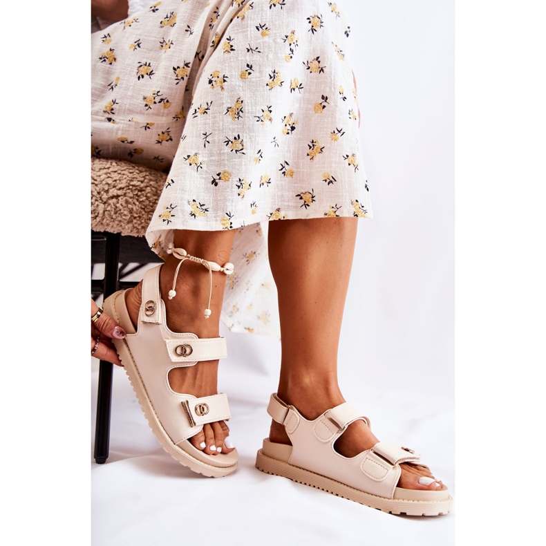 S.Barski Sandálias femininas de couro com decoração Halis bege 2