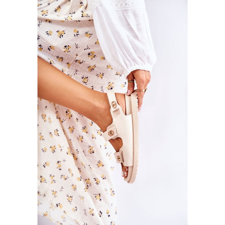 S.Barski Sandálias femininas de couro com decoração Halis bege 1