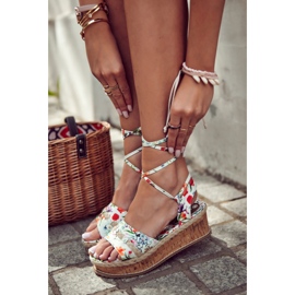 FS3 Sandálias femininas amarradas e alpargatas com flores brancas de Lamour branco multicolorido 2