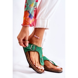 FB1 Chinelos femininos com fivela verde Elina 2