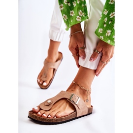 FB1 Chinelos femininos com fivela bege Elina 2