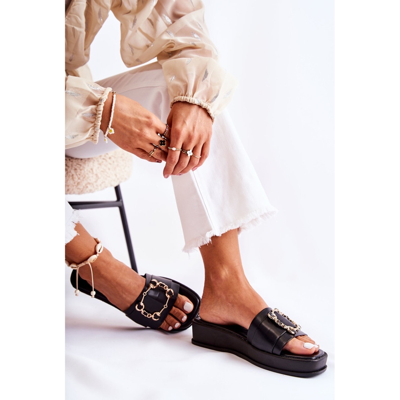 S.Barski Chinelos femininos de couro pretos da moda Adaline 2