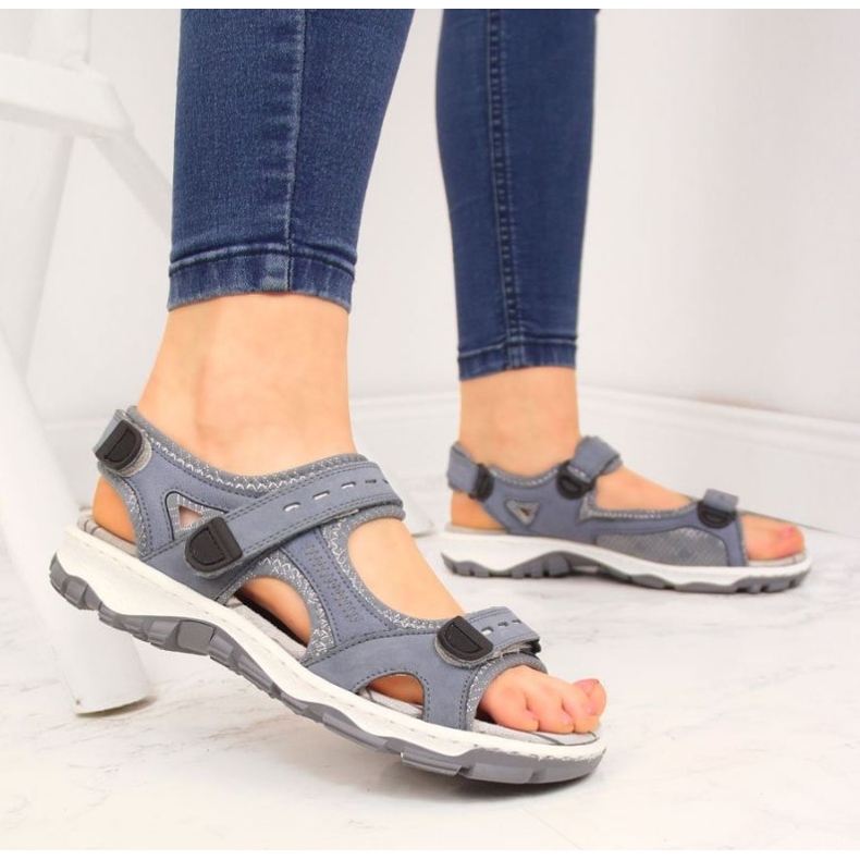Sandálias de couro com Velcro Rieker W RKR458 azul 2