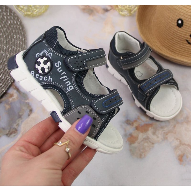 Sandálias de velcro NEWS Jr EU651A azul marinho acinzentado 1