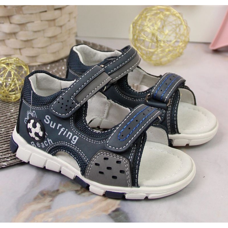 Sandálias de velcro NEWS Jr EU651A azul marinho acinzentado 2