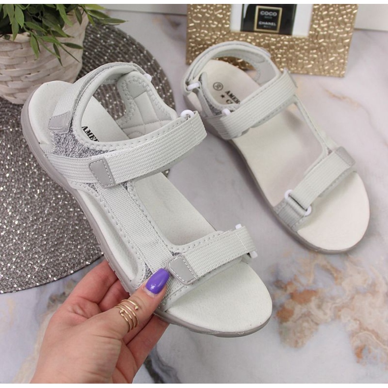 Sandálias de velcro cinza American Club W AM896B 1