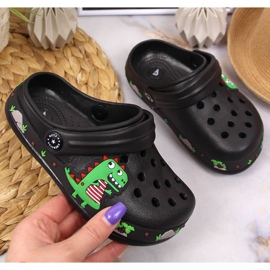 Pantufas pretas American Club Jr.AM900A com dinossauro preto 1