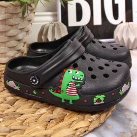 Pantufas pretas American Club Jr.AM900A com dinossauro preto 2