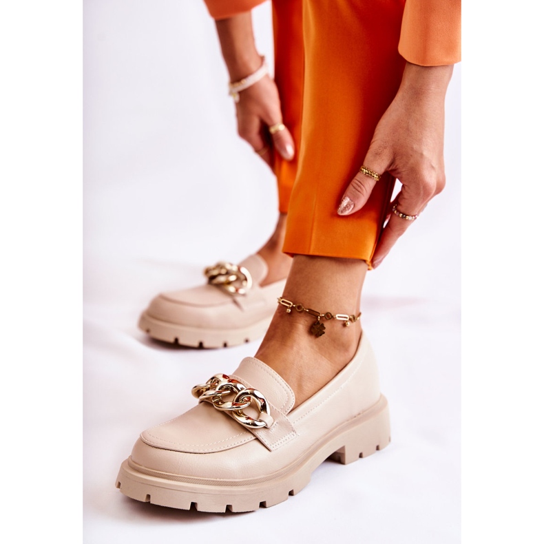 FB1 Mocassins de couro Corrente bege claro Amigável 1