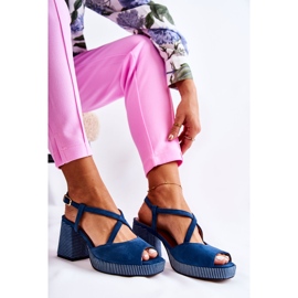 Sandálias de camurça com salto maciço Maciejka 05543-17 Azul Marinho azul-marinho 2