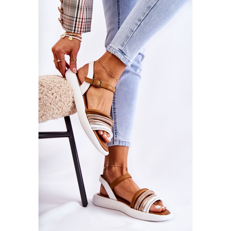 Sandálias femininas de couro da moda Maciejka 05561-11 branca branco multicolorido 2