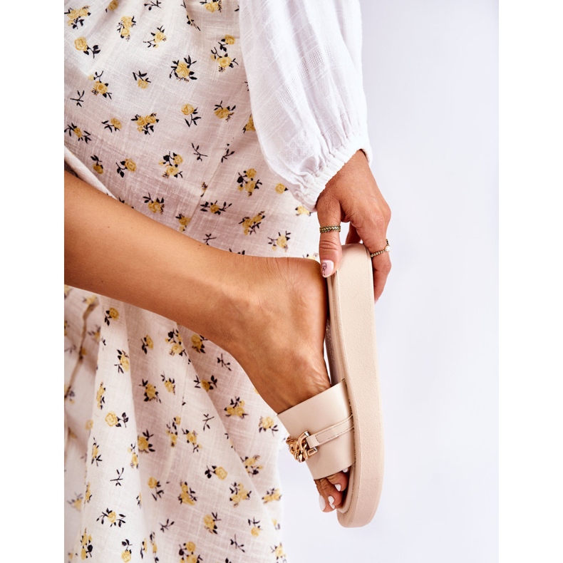 S.Barski Chinelos Megosa bege da moda com corrente 1