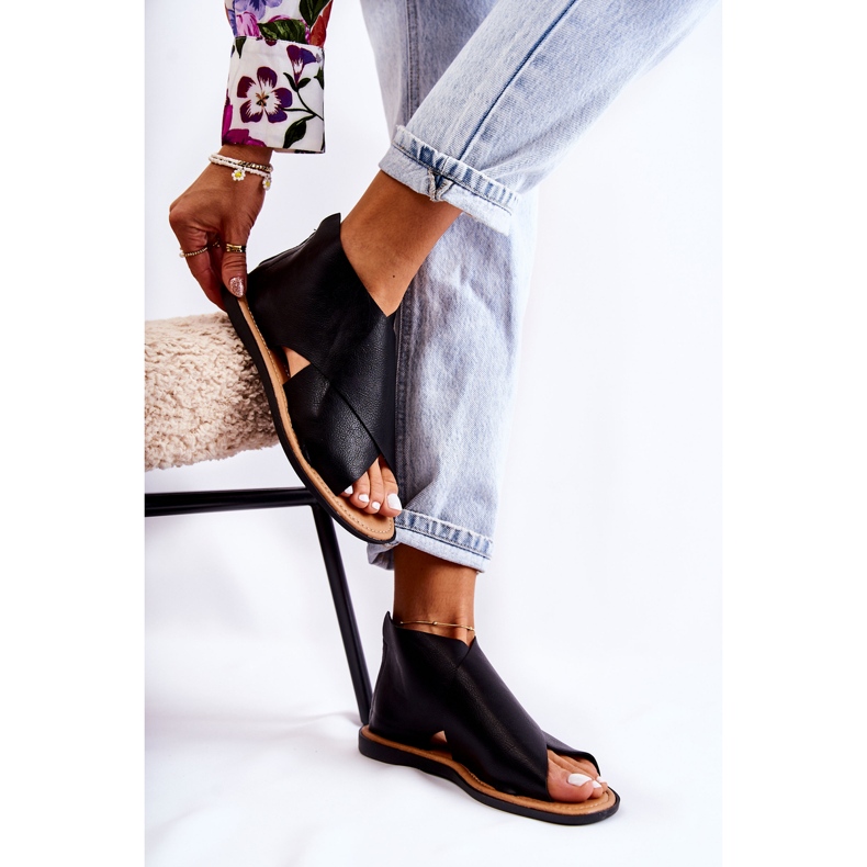 S.Barski Sandálias femininas de couro preto Catalise 1