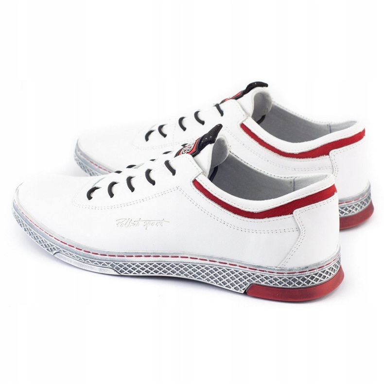 Polbut Sapatos casuais de couro masculino K23 branco com vermelho 1