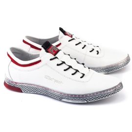 Polbut Sapatos casuais de couro masculino K23 branco com vermelho 3